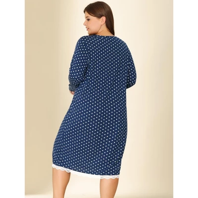 Agnes Orinda Women's Plus Size Polka Dots Lace Long Sleeve Nightgown 5 Agnes Orinda Women's Plus Size Polka Dots Lace Long Sleeve Nightgown - Image 3