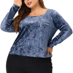 Agnes Orinda Women's Plus Size Blouse Vintage Velvet T-Shirt Casual Long Sleeve Tops