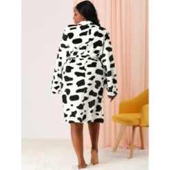 Agnes Orinda Women's Plus Size Flannel Cow Print Self Tie Waist Mid-Length Robe 11 Agnes Orinda Women's Plus Size Flannel Cow Print Self Tie Waist Mid-Length Robe -Agnes Orinda GUEST b28cc1d2 e9e9 41af 8a31 713550b8307a