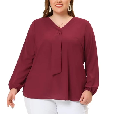 Agnes Orinda Women's Plus Size Office Fashion Long Sleeves Ribbon Front Chiffon Top 7 Agnes Orinda Women's Plus Size Office Fashion Long Sleeves Ribbon Front Chiffon Top - Image 5