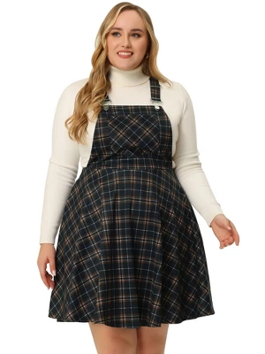Agnes Orinda Women's Plus Size Elegant Chic Plaid Overalls Fashionable A Line Skirts 4 Agnes Orinda Women's Plus Size Elegant Chic Plaid Overalls Fashionable A Line Skirts - Image 2