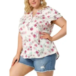 Agnes Orinda Women's Plus Size Floral Ruffle Trim V Neck Layered Sleeve Blouse -Agnes Orinda GUEST b349feb6 e1fe 46b6 b460 b672536f3227