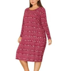 Agnes Orinda Women's Plus Size Comfy Long Sleeve Sleep Dress Nightgown