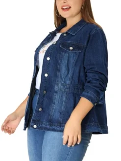 Agnes Orinda Women's Plus Size Classic Denim Washed Front Long Sleeve Jean Jackets -Agnes Orinda GUEST b3838c12 3a39 4948 8a54 d8a20b858f6b