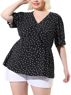 Agnes Orinda Women's Plus Size Polka Dots V Neck Short Sleeve Wrap Peplum Blouse 8 Agnes Orinda Women's Plus Size Polka Dots V Neck Short Sleeve Wrap Peplum Blouse - Image 6