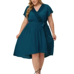 Agnes Orinda Women's Plus Size Short Sleeve Lace Insert High Low Belt A-Line Boho Midi Dress -Agnes Orinda GUEST b4d02ab4 a6be 4af2 8953 21f76efba9a4
