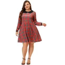 Agnes Orinda Women's Plus Size Long Sleeves Velvet Peter Pan Collar Plaid Dresses -Agnes Orinda GUEST b537dc57 17c7 431a 986c 2160aa7d69dc