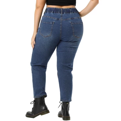 Agnes Orinda Women's Plus Size Pull-On Washed Denim Elastic Waist Stretch Jean 6 Agnes Orinda Women's Plus Size Pull-On Washed Denim Elastic Waist Stretch Jean - Image 4