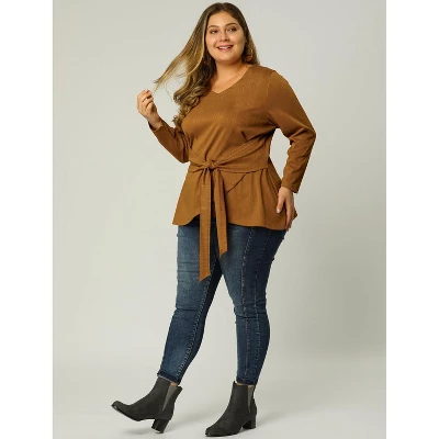 Agnes Orinda Women's Plus Size Workwear Fashion Belted Knot Tie Knit Blouses 4 Agnes Orinda Women's Plus Size Workwear Fashion Belted Knot Tie Knit Blouses - Image 2