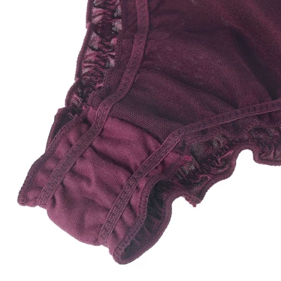 Agnes Orinda Women Plus Mid-Rise Frill Trim Elastic Waist Satin Bikini Dark Red Thong Small 3 Agnes Orinda Women Plus Mid-Rise Frill Trim Elastic Waist Satin Bikini Dark Red Thong Small - Image 2