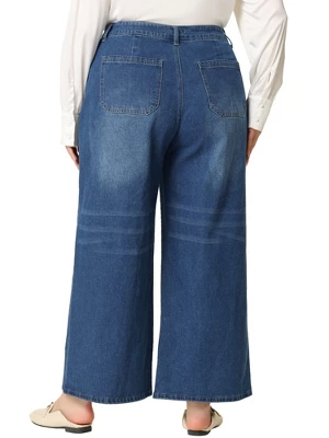 Agnes Orinda Women's Plus Size Wide Leg Stretch Washed Palazzo Denim Jeans 5 Agnes Orinda Women's Plus Size Wide Leg Stretch Washed Palazzo Denim Jeans - Image 3