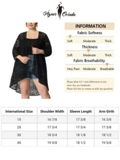 Agnes Orinda Women's Plus Size Lace Sheer High Low 3/4 Sleeve Open Front Cardigan -Agnes Orinda GUEST b725550a e568 4f72 b77c 08fe081d390a