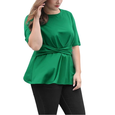 Agnes Orinda Women's Plus Size Twisted Knot Waist Short Sleeves Summer Outfits Peplum Blouses 4 Agnes Orinda Women's Plus Size Twisted Knot Waist Short Sleeves Summer Outfits Peplum Blouses - Image 2