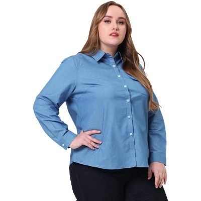 Agnes Orinda Women's Plus Size Denim Long Sleeve Chest Pocket Work Shirt 12 Agnes Orinda Women's Plus Size Denim Long Sleeve Chest Pocket Work Shirt - Image 10