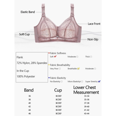 Agnes Orinda Women Plus Push-Up Wirefree 4-Hook Lace Trim Adjustable Straps Comfort Bra 7 Agnes Orinda Women Plus Push-Up Wirefree 4-Hook Lace Trim Adjustable Straps Comfort Bra - Image 5