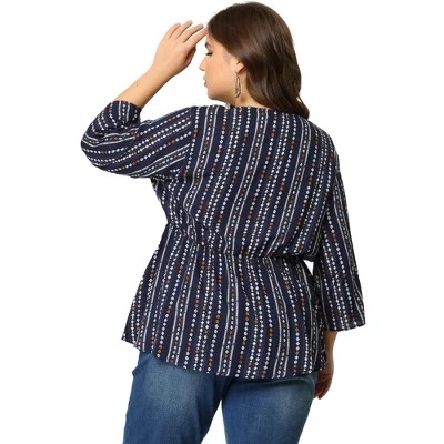 Agnes Orinda Women's Plus Size Peplum Fall V Neck Boho Striped Babydoll Blouses 6 Agnes Orinda Women's Plus Size Peplum Fall V Neck Boho Striped Babydoll Blouses - Image 4