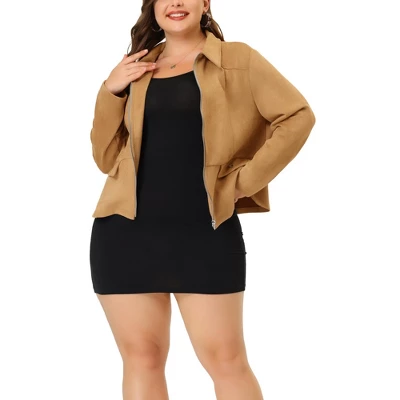 Agnes Orinda Women's Plus Size Suede Turn-Down Collar Flap Pockets Zip Up Faux Suede Biker Motor Jacket 7 Agnes Orinda Women's Plus Size Suede Turn-Down Collar Flap Pockets Zip Up Faux Suede Biker Motor Jacket - Image 5
