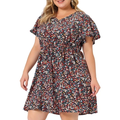 Agnes Orinda Women's Plus Dresses Floral Drawstring Waist V Neck Dress 11 Agnes Orinda Women's Plus Dresses Floral Drawstring Waist V Neck Dress - Image 9