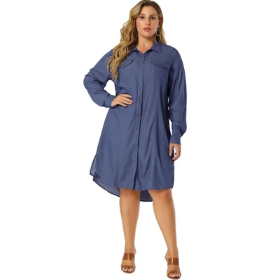 Agnes Orinda Women's Plus Size Chambray Shirt Long Sleeve Chest Pocket Denim Jacket 5 Agnes Orinda Women's Plus Size Chambray Shirt Long Sleeve Chest Pocket Denim Jacket - Image 3