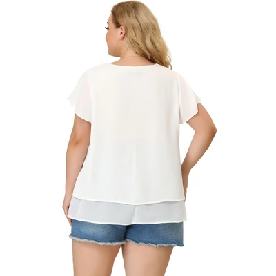 Agnes Orinda Women's Plus Size Casual Flare Sleeve Double Layers Chiffon Blouse 6 Agnes Orinda Women's Plus Size Casual Flare Sleeve Double Layers Chiffon Blouse - Image 4
