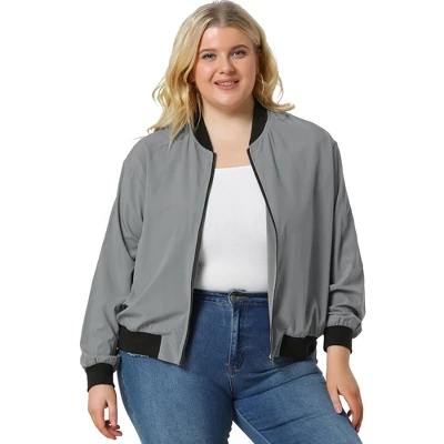 Agnes Orinda Women Plus Size Contrast Trim Zipper Pocket Lightweight Bomber Jacket 10 Agnes Orinda Women Plus Size Contrast Trim Zipper Pocket Lightweight Bomber Jacket - Image 8