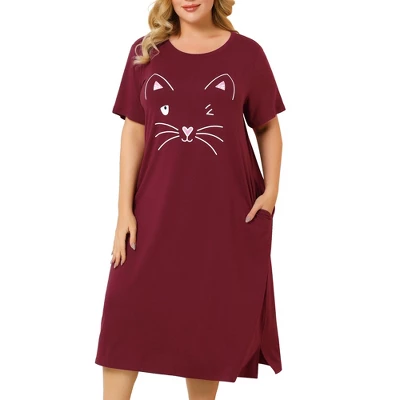 Agnes Orinda Womens Plus Size Short Sleeve Cute Cat Print Pockets Nightgown 8 Agnes Orinda Womens Plus Size Short Sleeve Cute Cat Print Pockets Nightgown - Image 6