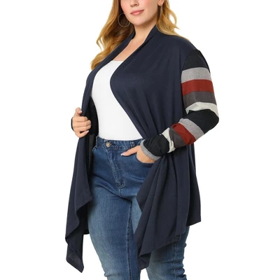 Agnes Orinda Women's Plus Size Outerwear Asymmetric Colorblock Open Front Knit Cardigan 9 Agnes Orinda Women's Plus Size Outerwear Asymmetric Colorblock Open Front Knit Cardigan - Image 7