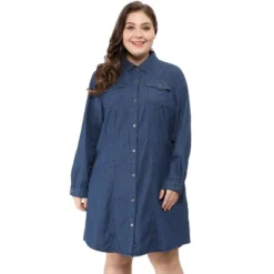 Agnes Orinda Women's Plus Size Long Sleeves Belted Above Knee Denim T-Shirt Dresses -Agnes Orinda GUEST bb68dce6 c7c4 4dc9 94ee 5dfcceb91e0f