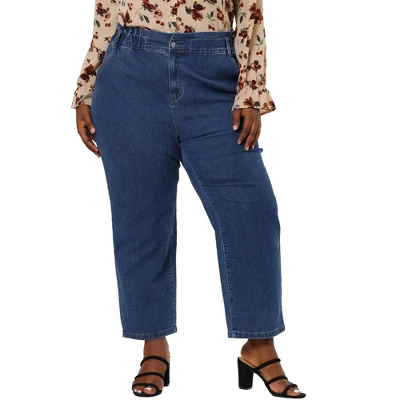 Agnes Orinda Women's Plus Size Pant Pockets Zip Up Button Fly Elastic Waist Denim Jeans 5 Agnes Orinda Women's Plus Size Pant Pockets Zip Up Button Fly Elastic Waist Denim Jeans - Image 3