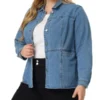 Agnes Orinda Plus Size Denim Jackets For Women Classic Button Up Solid Color Jean Jacket