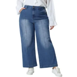 Agnes Orinda Women's Plus Size Wide Leg Baggy Washed Stretch With Pockets Denim Ankle Jeans -Agnes Orinda GUEST bbb38f63 167e 4203 a6b4 e74b31650038