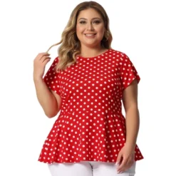 Agnes Orinda Women's Plus Size Polka Dots Fashion Workout Elegant Short Sleeves Peplum Top -Agnes Orinda GUEST bc5c04f3 e4df 4b46 ad64 90494bc07692