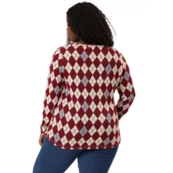 Agnes Orinda Women's Plus Size V Neck Argyle Long Sleeve Stretch Knit Pullover Top -Agnes Orinda GUEST bd063d3b 12b4 4925 9f0b 8af48341b513