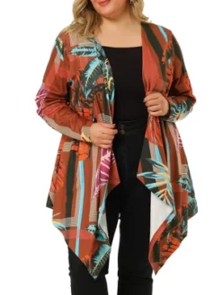 Agnes Orinda Women's Plus Size Tropical Asymmetrical Hem Knit Cardigan -Agnes Orinda GUEST bdec552b 38aa 468f 863b fbde53b1645e