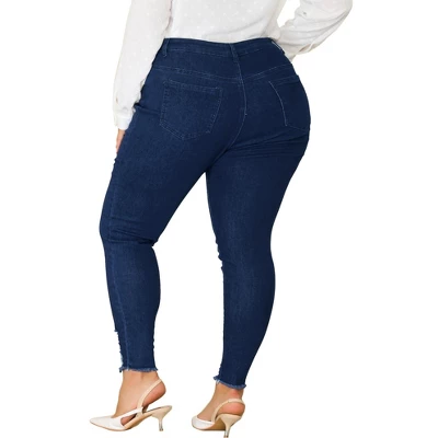 Agnes Orinda Women's Plus Size Denim Ripped Mid Rise Stretch Washed Skinny Jeans 5 Agnes Orinda Women's Plus Size Denim Ripped Mid Rise Stretch Washed Skinny Jeans - Image 3