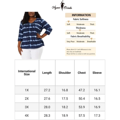 Agnes Orinda Women's Plus Size Tie Dye Side Slit 3/4 Sleeve Stripe V Neck Blouses 7 Agnes Orinda Women's Plus Size Tie Dye Side Slit 3/4 Sleeve Stripe V Neck Blouses - Image 5