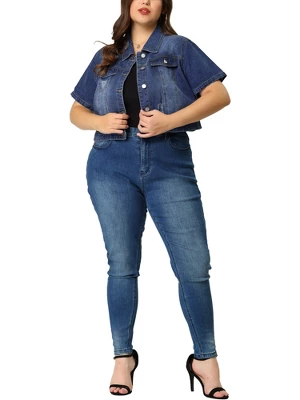 Agnes Orinda Women Plus Size Denim Jacket Crop Fray Roll Short Sleeves Jean Jackets 3 Agnes Orinda Women Plus Size Denim Jacket Crop Fray Roll Short Sleeves Jean Jackets