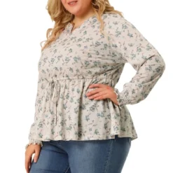 Agnes Orinda Women's Plus Size Floral Ruffle Neck Drawstring Waist Long Sleeve Peplum Tops 13 Agnes Orinda Women's Plus Size Floral Ruffle Neck Drawstring Waist Long Sleeve Peplum Tops -Agnes Orinda GUEST bfd8b28b 59e9 450e 9b39 fcc559a4b3fe