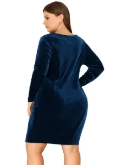 Agnes Orinda Women's Plus Size Long Sleeve Velvet Bodycon Ruched Cocktail Party Dress -Agnes Orinda GUEST c00c16e1 4288 4c83 9879 ca784b9beb72