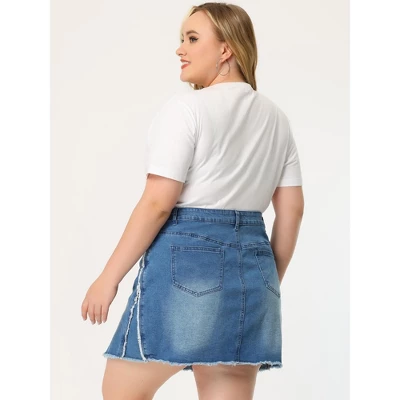 Agnes Orinda Women's Plus Size Denim Asymmetrical Slit Fashion Pockets Raw Hem Mini Skirts 5 Agnes Orinda Women's Plus Size Denim Asymmetrical Slit Fashion Pockets Raw Hem Mini Skirts - Image 3