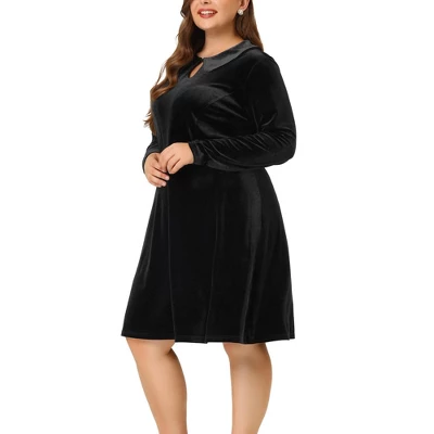 Agnes Orinda Women's Plus Size Elegant Outfits Velvet Long Sleeve Peter Pan Collar Flare Midi Dress 7 Agnes Orinda Women's Plus Size Elegant Outfits Velvet Long Sleeve Peter Pan Collar Flare Midi Dress - Image 5