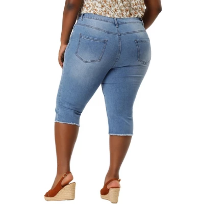 Agnes Orinda Women's Plus Size Capri Ripped Slash Pocket Raw Hem Denim Jeans 6 Agnes Orinda Women's Plus Size Capri Ripped Slash Pocket Raw Hem Denim Jeans - Image 4