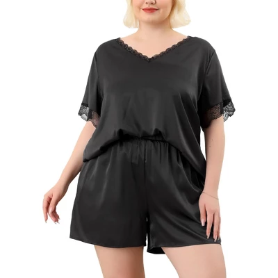 Agnes Orinda Plus Size Satin Pajamas Women's 2023 Summer Lace V Neck Short Sleeve With Shorts Silk Set Sleepwear 8 Agnes Orinda Plus Size Satin Pajamas Women's 2023 Summer Lace V Neck Short Sleeve With Shorts Silk Set Sleepwear - Image 6