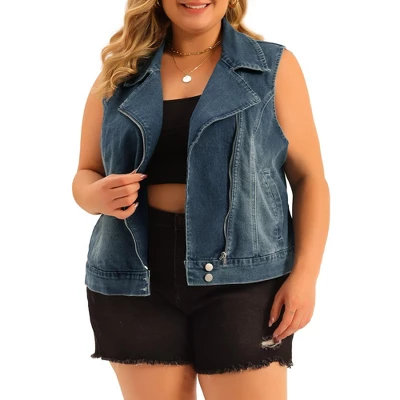Agnes Orinda Women's Plus Size Zip Up Washed Denim Motorcycle Sleeveless Jean Vest 3 Agnes Orinda Women's Plus Size Zip Up Washed Denim Motorcycle Sleeveless Jean Vest