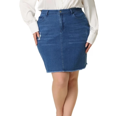 Agnes Orinda Women's Plus Size Denim Embroidered Distressed Ripped Pencil Skirts 11 Agnes Orinda Women's Plus Size Denim Embroidered Distressed Ripped Pencil Skirts - Image 9
