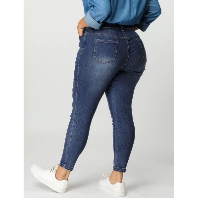 Agnes Orinda Women's Plus Size Mid Rise Stretch Washed Skinny Denim Jeans 2 Agnes Orinda Women's Plus Size Mid Rise Stretch Washed Skinny Denim Jeans