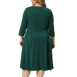 Agnes Orinda Women's Plus Size 3/4 Sleeve Round Neck With Pocket Flowy Dress -Agnes Orinda GUEST c2f3d020 3165 44ea 9103 9fbe749d8ab2