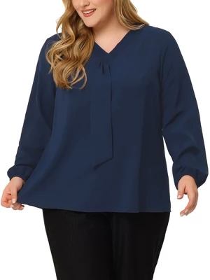 Agnes Orinda Women's Plus Size Office Fashion Long Sleeves Ribbon Front Chiffon Top 8 Agnes Orinda Women's Plus Size Office Fashion Long Sleeves Ribbon Front Chiffon Top - Image 6