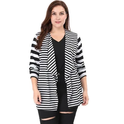 Agnes Orinda Women Plus Size Open Front Lightweight Striped Cardigan 4 Agnes Orinda Women Plus Size Open Front Lightweight Striped Cardigan - Image 2