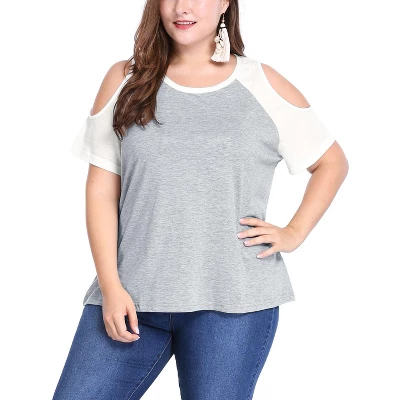 Agnes Orinda Women Plus Size Contrast Raglan Sleeves Cold Shoulder Tee 3 Agnes Orinda Women Plus Size Contrast Raglan Sleeves Cold Shoulder Tee